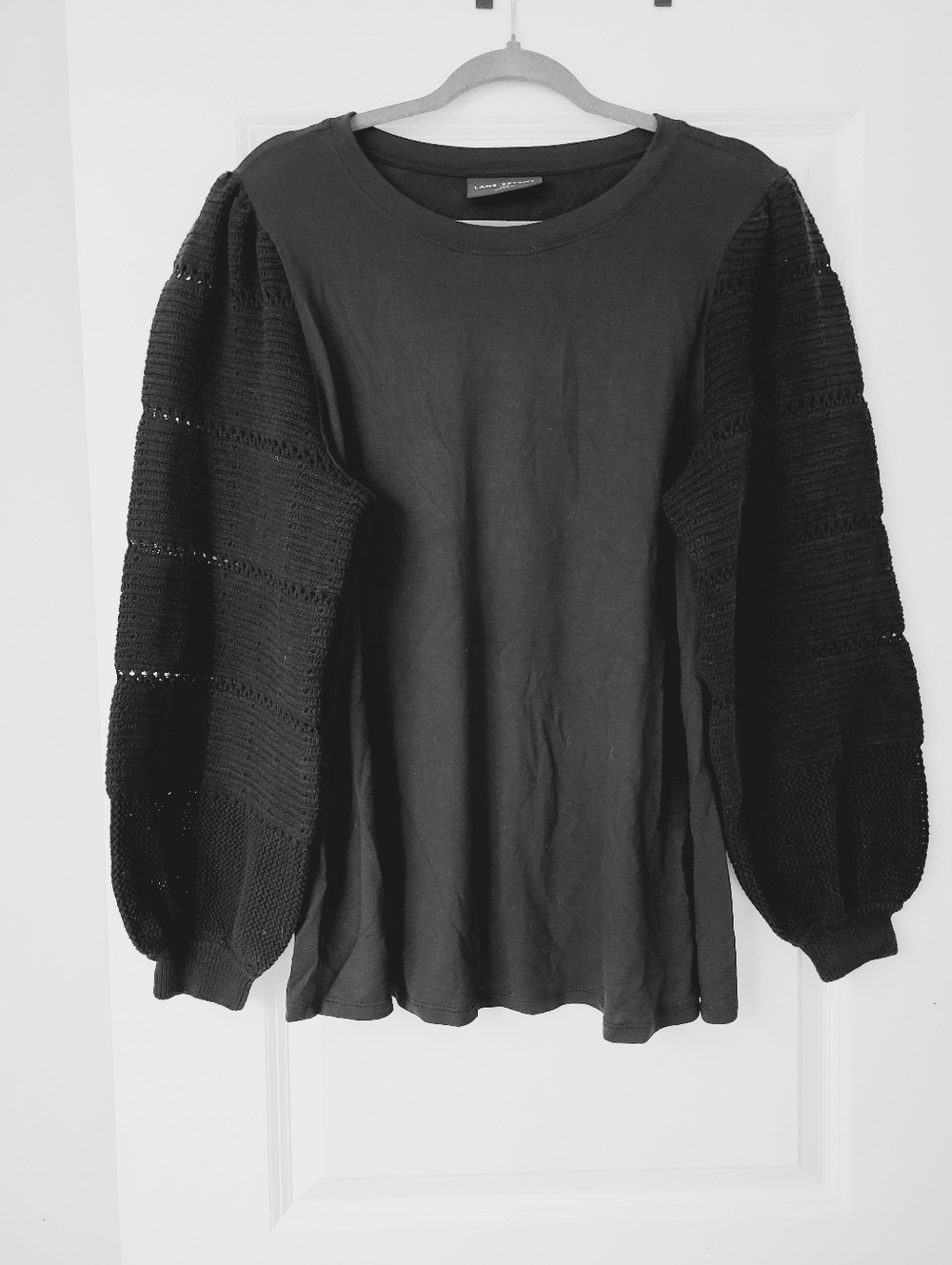 Lane Bryant Black Crochet Bubble Sleeve Top